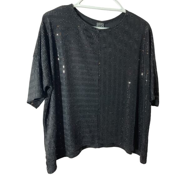 Clara Sun Woo Top Womens Sz S Knit Sparkle Black Boxy Short Sleeve Nice!  USA - Picture 6 of 6